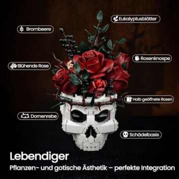 Millionspring-Bausatz für rote Rosensträuße mit Totenkopfvase, rote künstliche Rosen, Geschenke für Sie und Ihn zum Geburtstag, Jahrestag, Valentinstag, Halloween, Weihnachten, Gothic-Heimdekoration - 4