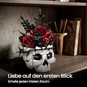 Millionspring-Bausatz für rote Rosensträuße mit Totenkopfvase, rote künstliche Rosen, Geschenke für Sie und Ihn zum Geburtstag, Jahrestag, Valentinstag, Halloween, Weihnachten, Gothic-Heimdekoration - 7