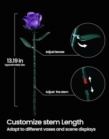 Millionspring Lila Rosenstrauß-Bauset mit 12 künstlichen Rosen, Geschenke für Ihn Sie für Valentinstag, erste Dates oder Neue Beziehungen, Geburtstag, Jahrestag, Muttertag, Gothic-Heimdekoration - 6
