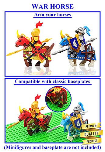 Minifiguren Waffen Pack Zubehör Kit Ritter Waffen Set inkl. Rüstung Helm Schild Barding Horses entworfen für Minifiguren Kompatibel mit Minifiguren Aller großen Marken (Mittelalterwaffe)