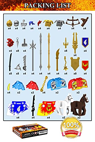 Minifiguren Waffen Pack Zubehör Kit Ritter Waffen Set inkl. Rüstung Helm Schild Barding Horses entworfen für Minifiguren Kompatibel mit Minifiguren Aller großen Marken (Mittelalterwaffe)