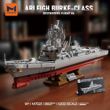MISINI M7021 Arleigh Burke-Class Zerstörer 1:200 Klemmbausteine Set, 3601 Teile USN Kriegsschiff Modell, Groß MOC Schlachtschiff Gebäude Spielzeug Geschenk für militärische Enthusiasten und Erwachsene - 2