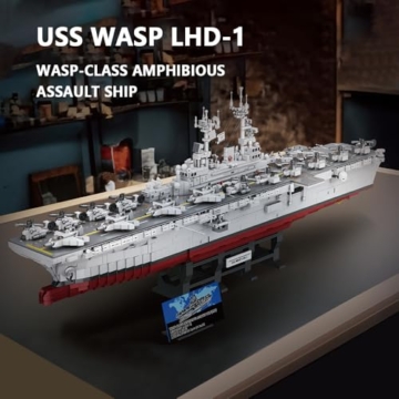 MISINI M7024 Amphibisches Angriffsschiff der Wasp-Klasse Klemmbausteine Technik, Militärserie, 1:300 Groß Kriegsschiff, 5220 Teile, Flugzeugträger-Sammlerspielzeug, MOC-Schlachtschiff für Erwachsene - 2