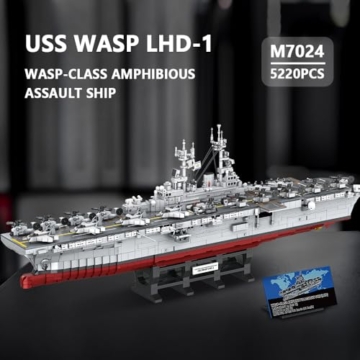 MISINI M7024 Wasp-Class Amphibisches Angriffsschiff Bausteine Set, 1:300 US Navy Kriegsschiff Modell 5220 PCS, große Schiff Bausteine Set Erwachsene Sammlung Spielzeug Geschenk Modell - 2