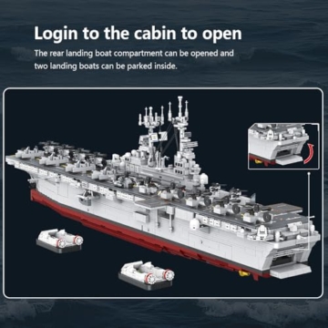 MISINI M7024 Wasp-Class Amphibisches Angriffsschiff Bausteine Set, 1:300 US Navy Kriegsschiff Modell 5220 PCS, große Schiff Bausteine Set Erwachsene Sammlung Spielzeug Geschenk Modell - 4