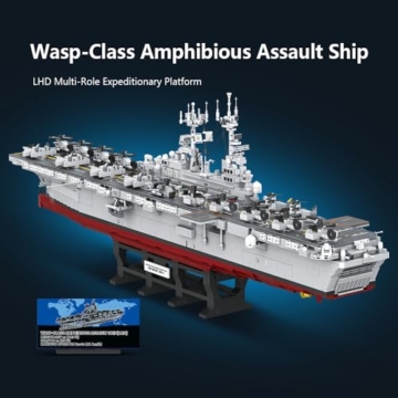 MISINI M7024 Wasp-Class Amphibisches Angriffsschiff Bausteine Set, 1:300 US Navy Kriegsschiff Modell 5220 PCS, große Schiff Bausteine Set Erwachsene Sammlung Spielzeug Geschenk Modell - 8