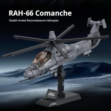 MISINI M8022 1:35 US-Armee RAH-66 Comanche Stealth Bewaffneter Hubschrauber Klemmbausteine Bausatz, 1068 Stück Militärflugzeug Modell mit Basis, Sammlergeschenk für Erwachsene Hobbyisten und Sammler - 4