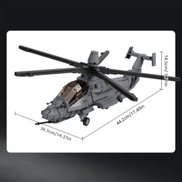 MISINI M8022 1:35 US-Armee RAH-66 Comanche Stealth Bewaffneter Hubschrauber Klemmbausteine Bausatz, 1068 Stück Militärflugzeug Modell mit Basis, Sammlergeschenk für Erwachsene Hobbyisten und Sammler - 8