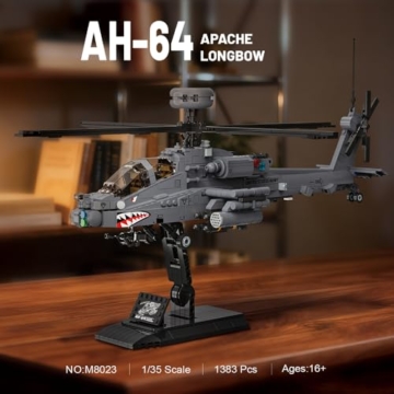 MISINI M8023 AH-64 Apache Langbogen Angriff Hubschrauber Block Kit, 1383 Stück der Militärarmee Bewaffneten Hubschrauber Bausteinsatz, 1:35 Maßstab, Erwachsene Sammlung Spielzeug Modell Flugzeug - 2