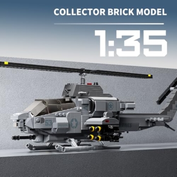 MISINI M8024 AH-1W Super Cobra Bewaffneter Hubschrauber Bausteine Set, 958 Stück Militär Medium 1:35 Hubschrauber Bausatz, Geschenke und Sammlungen für Flugzeugmodelle für Militärische Enthusiasten - 3