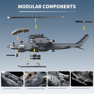 MISINI M8024 AH-1W Super Cobra Bewaffneter Hubschrauber Bausteine Set, 958 Stück Militär Medium 1:35 Hubschrauber Bausatz, Geschenke und Sammlungen für Flugzeugmodelle für Militärische Enthusiasten - 6