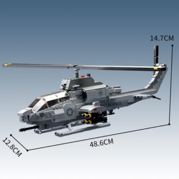 MISINI M8024 AH-1W Super Cobra Bewaffneter Hubschrauber Bausteine Set, 958 Stück Militär Medium 1:35 Hubschrauber Bausatz, Geschenke und Sammlungen für Flugzeugmodelle für Militärische Enthusiasten - 8