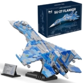 MISINI M8025 1:35 SU-27 Flanker Kampfflugzeug Klemmbausteine Bausatz,2345 Teile MOC Militärflugzeug Modell mit Ständer und Namensschild, Sammlergeschenk für Erwachsene Militärfans und Enthusiasten - 1