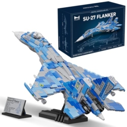 MISINI M8025 1:35 SU-27 Flanker Kampfflugzeug Klemmbausteine Bausatz,2345 Teile MOC Militärflugzeug Modell mit Ständer und Namensschild, Sammlergeschenk für Erwachsene Militärfans und Enthusiasten - 1