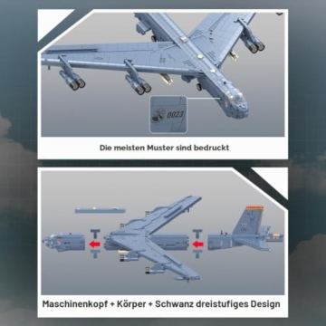 MISINI M8028 1:50 B-52H Stratofortress Bomber Klemmbausteine Bausatz, Große MOC Militärflugzeug Modell mit Stand, Sammlergrade Armee Flugzeug Geschenk für Militärfans und Erwachsene-5196 Stück - 8