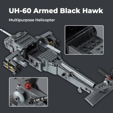 MISINI M8039 UH-60 Bewaffneter Black Hawk Hubschrauber Klemmbausteine Technik, 1377 Teile Militärserie Armee Spezialeinheiten Flugzeug, Mehrzweck- und Kampfhubschrauber Geschenk für erwachsene Sammler - 5