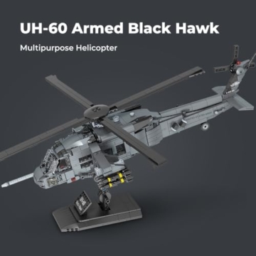 MISINI M8039 UH-60 Bewaffneter Black Hawk Hubschrauber Klemmbausteine Technik, 1377 Teile Militärserie Armee Spezialeinheiten Flugzeug, Mehrzweck- und Kampfhubschrauber Geschenk für erwachsene Sammler - 6