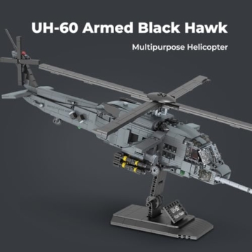 MISINI M8039 UH-60 Bewaffneter Black Hawk Hubschrauber Klemmbausteine Technik, 1377 Teile Militärserie Armee Spezialeinheiten Flugzeug, Mehrzweck- und Kampfhubschrauber Geschenk für erwachsene Sammler - 7