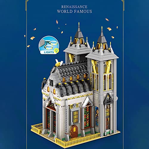 MISINI Technik Reobrix 66027 Mittelalter Kirche Bausteine Bausatz mit LED-Leuchten, 3468 Teile groß MOC Architecture Modell