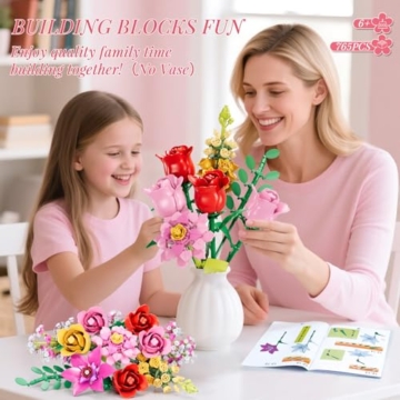 MITIZBLOX Blumen Bauspielzeugset, 765 Teile Rosa Rosen Flores Set, künstliches Blumen Spielzeug für Mädchen, Frauen, Erwachsene und Kinder ab 6 Jahren, Geschenkidee zu Valentinstag und Muttertag - 2