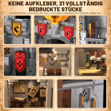 Mittelalterliches Burg Bausteine Set für Erwachsene,Mittelalterliches Schwert des Heiligen Geistes Burg-Modellbausatz,3-in-1 Kreatives Retro Burg Spielzeug Bauset für Jungen und Mädchen (2484 Stück) - 5