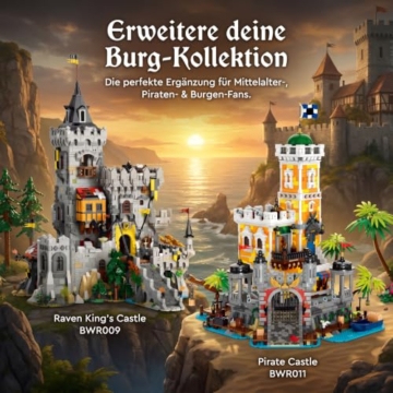 Mocbuiie 2 in 1 Klemmbausteine Piraten Burg mit LED-Beleuchtung 4975 Teile - 8