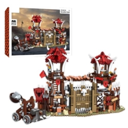 Mocbuiie Bonfire Gate Castle Mittelalter Klemmbausteine Burg Modell, Retro Mittelalterliches Wikingerdorf Bausatz Modular Building für Erwachsene (1279 Teile) - 1