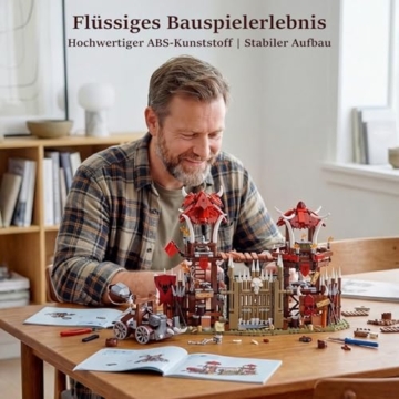 Mocbuiie Bonfire Gate Castle Mittelalter Klemmbausteine Burg Modell, Retro Mittelalterliches Wikingerdorf Bausatz Modular Building für Erwachsene (1279 Teile) - 8