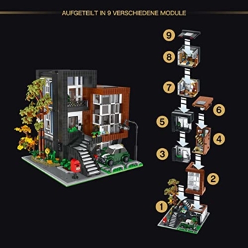 Mork 10205 HEA-On-Jea Modern Villa Bausteine Haus Bausatz mit Garage, 3300 Teile groß MOC Klemmbausteine Streetview Modellbausatz für Kinder und Erwachsene, Kompatibel mit Lego House