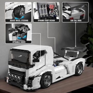 Mould King 10036 Technik Ritter LKW Bausatz Klemmbausteine Kit, 1604+ Teiles Kreativer Sportwagen LKW Model Bausteine Spielzeug für Jugendliche/Erwachsen (Statische Version) - 4