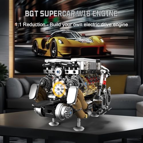 Mould King 10131 Technik W16 Motor Bausatz Bausteine Spielzeug, 952 Teile APP-Kontrolle Simulation Motor Klemmbausteine Modell mit Vier Turbolader und Batteriekasten Als Kollektion für Erwachsene - 2