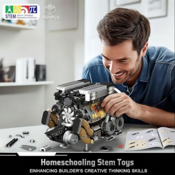Mould King 10131 Technik W16 Motor Bausatz Bausteine Spielzeug, 952 Teile APP-Kontrolle Simulation Motor Klemmbausteine Modell mit Vier Turbolader und Batteriekasten Als Kollektion für Erwachsene - 3