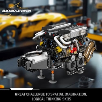 Mould King 10131 Technik W16 Motor Bausatz Bausteine Spielzeug, 952 Teile APP-Kontrolle Simulation Motor Klemmbausteine Modell mit Vier Turbolader und Batteriekasten Als Kollektion für Erwachsene - 5