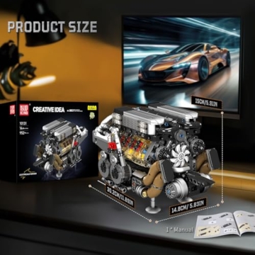 Mould King 10131 Technik W16 Motor Bausatz Bausteine Spielzeug, 952 Teile APP-Kontrolle Simulation Motor Klemmbausteine Modell mit Vier Turbolader und Batteriekasten Als Kollektion für Erwachsene - 7