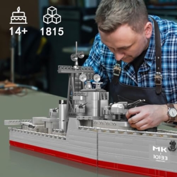 Mould King 10133 Battleship Klemmbausteine, Groß WWII Militär Kriegsschiff Marine-Schlachtschiff Modell zum Bauen und Ausstellen Geschenk für Militärbegeisterte Männer/Erwachsene(1815 Teile) - 6