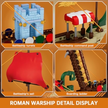 Mould King 10156 Klemmbausteine Schiff Piratenschiff Bausteine Mittelalterliches Kriegsschiff Spielzeug Segelschiff Modellbausatz Geschenk für Erwachsene(1466 Teile) - 5