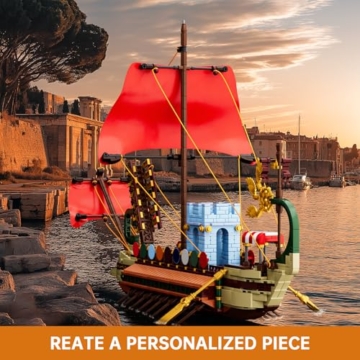 Mould King 10156 Klemmbausteine Schiff Piratenschiff Bausteine Mittelalterliches Kriegsschiff Spielzeug Segelschiff Modellbausatz Geschenk für Erwachsene(1466 Teile) - 6