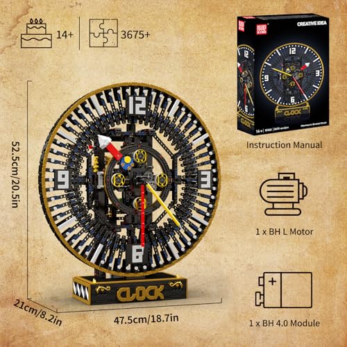 Mould King 10160 Mechanische Uhr Klemmbausteine Bausatz Kit, MOC 3675+ Stücke Uhrenmodell mit Elektromotor und Hauptfeder, STEM Kreativ DIY Uhr Modell Bausteine Kit für Erwachsene/Jugendliche - 3