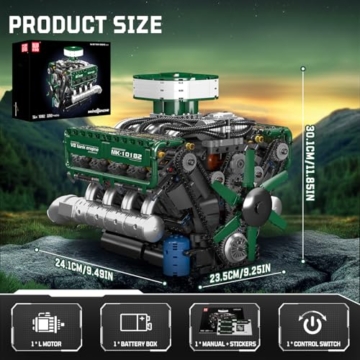 Mould King 10182 Technik V8 Motor Klemmbausteine Bausatz Kit, 2250 Stück Twin-Turbo Engine Bausteine Spielzeug Modell, Klemmbausteine Funktionsmodell für Engine Fans Sammlerstücke - 6