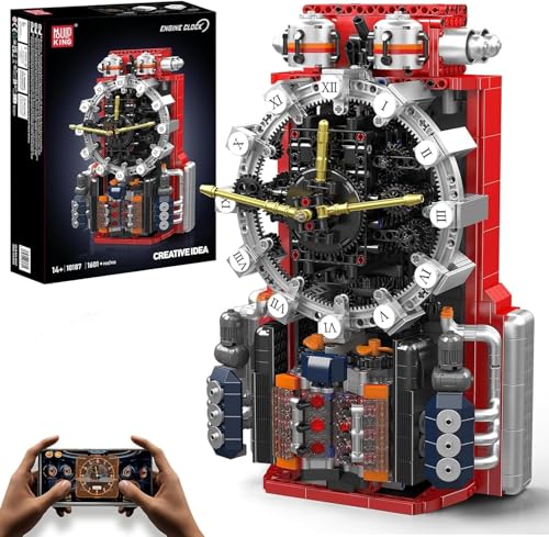 Mould King 10187 MOC Technik Cyberpunk-Mechanik-Uhren-Bausteinmodell, kreativer Steampunk-Baustil mit mechanischem Zahnradantrieb, per App steuerbare Uhr.Technologie Klemmbausteine Bausatz 1601+Teile - 1