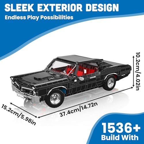 Mould King 10199 Technik Sportwagen Bausteine GTO Rennauto Klemmbausteine Klassischer Amerikanischer Muscle-Car Modellauto für Jungen und Erwachsene(1536 Teile) - 2