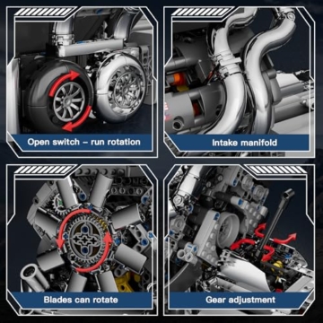 Mould King 10201 Technik W16 Motor Bausatz Bausteine Klemmbausteine Motoren Modell mit Batteriekasten Motor Zum Selber Bauen Kompatibel mit Andere Marken (2024 Teile) - 6