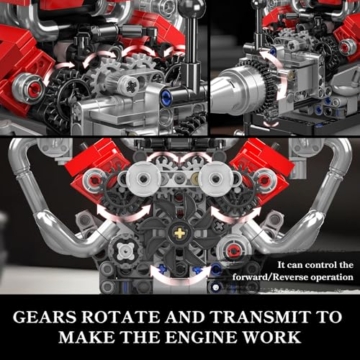 Mould King 10204 Technik V-8-Motor Bausteine Modell, 750 Teile Klemmbausteine Car Engine Spielzeug Set als Geschenk und Sammlerstücke (ab 14 Jahren Jungen/Mädchen) - 3