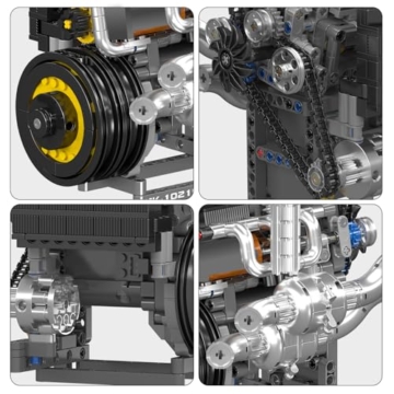 Mould King 10215 MOC Technik Supersportwagen-V12-Motor-Baustein-Modell-Set, hochrealistische Mechanikstruktur | elektrische Antriebskomponente | bewegliches Zahnrad-/Kolbensystem （739+Teile） - 5