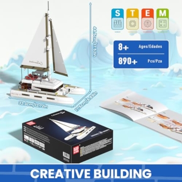Mould King 10217 Klemmbausteine Schiff Bausteine Segelschiff Katamaran Schiff Spielzeug mit Stoffsegeln und Sonnenbadenbereich Kompatibel mit Andere Marken(893 Teile) - 2