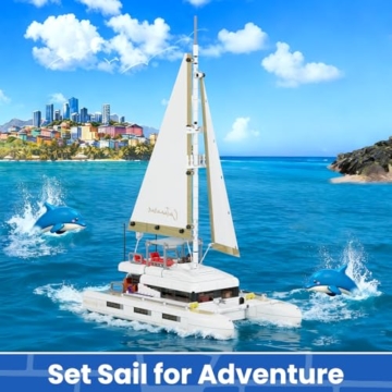 Mould King 10217 Klemmbausteine Schiff Bausteine Segelschiff Katamaran Schiff Spielzeug mit Stoffsegeln und Sonnenbadenbereich Kompatibel mit Andere Marken(893 Teile) - 3