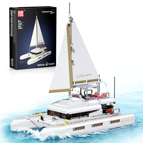 Mould King 10217 Klemmbausteine Schiff Bausteine Segelschiff Katamaran Schiff Spielzeug mit Stoffsegeln und Sonnenbadenbereich Kompatibel mit Andere Marken(893 Teile) - 1