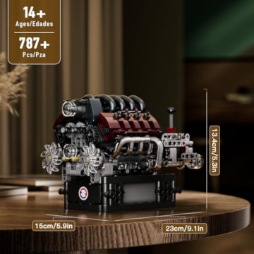 Mould King 10227 Technik V8 Motor Bausatz Benzin Bausteine Klemmbausteine Motoren Elektrisch Engine Motorenkit Geschenke für Erwachsene(787 Teile) - 2
