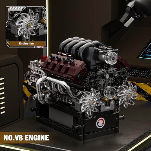 Mould King 10227 Technik V8 Motor Bausatz Benzin Bausteine Klemmbausteine Motoren Elektrisch Engine Motorenkit Geschenke für Erwachsene(787 Teile) - 3