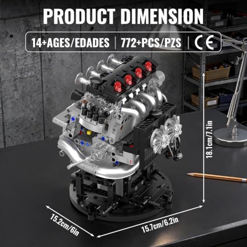 Mould King 10234 Technik Motor Bausatz Klemmbausteine Motor Engine Modellbausatz Klemmbausteine Elektrischer Antrieb Sammlerstücke Geschenk für Erwachsene (772 Teile) - 2
